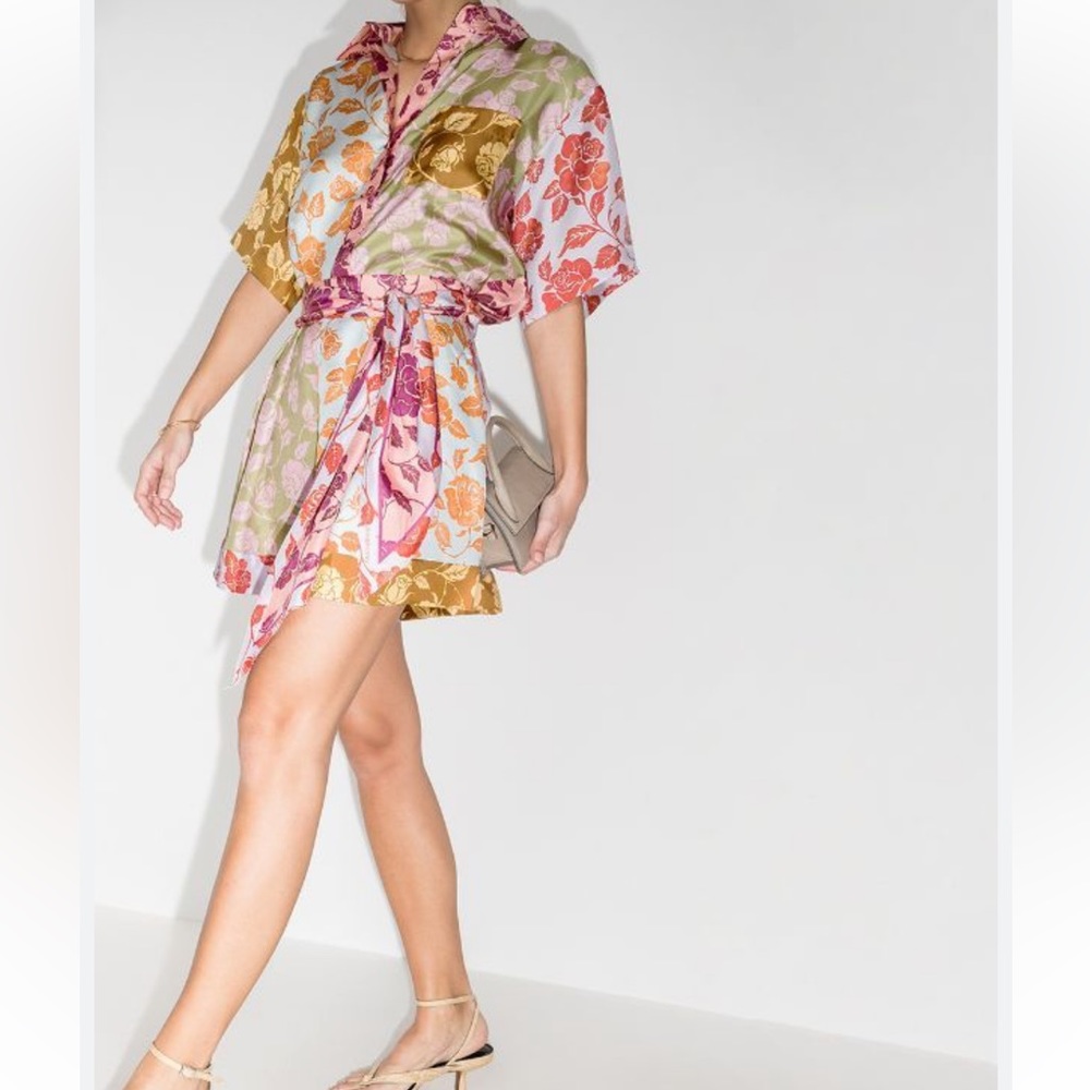 ZIMMERMANN rose print panelled silk shirt and skirt